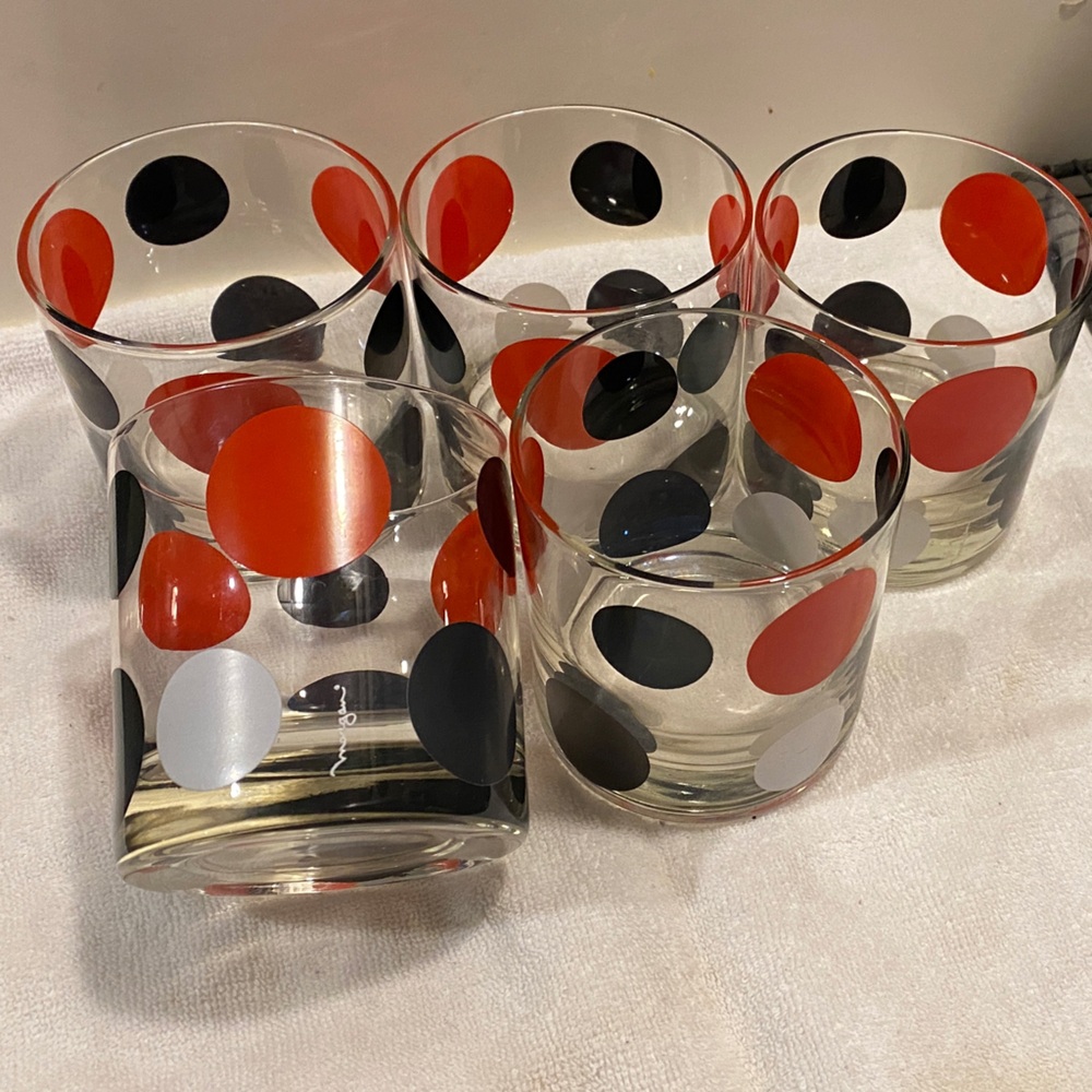 VintageMorgan  Polka Dot Party Glasses Set - Red, Black, and Silver